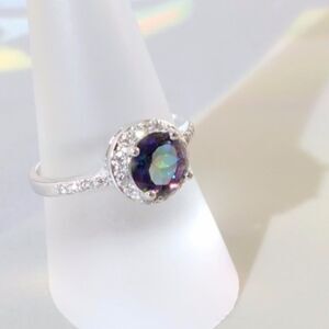 Mystic Gemstone & White Sapphires Ring Size 6-3/4